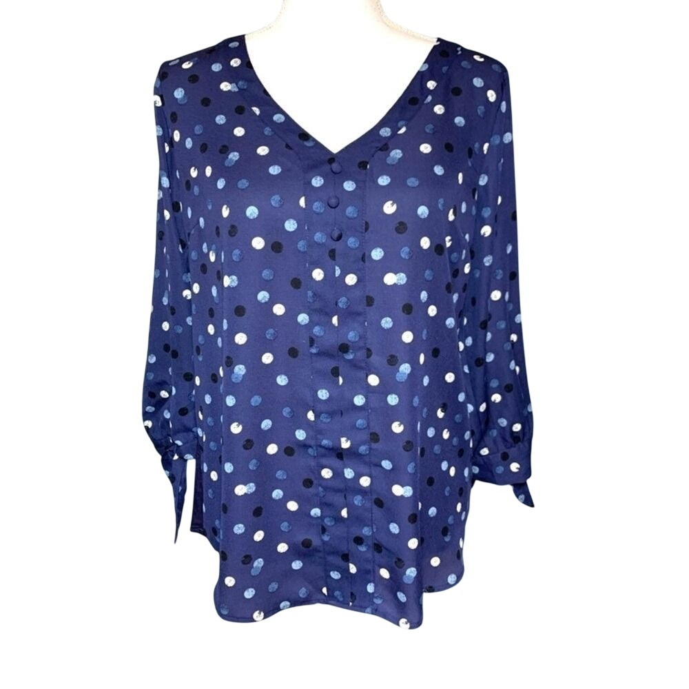 NWOT Fortune & Ivy Polka Dot Top Blouse‎ Women Size Medium